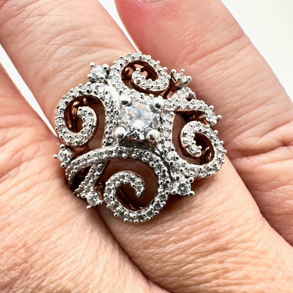 Chuck Clemency Womens Rose Gold Over Sterling Silver Cubic Zirconia Ring Size 9